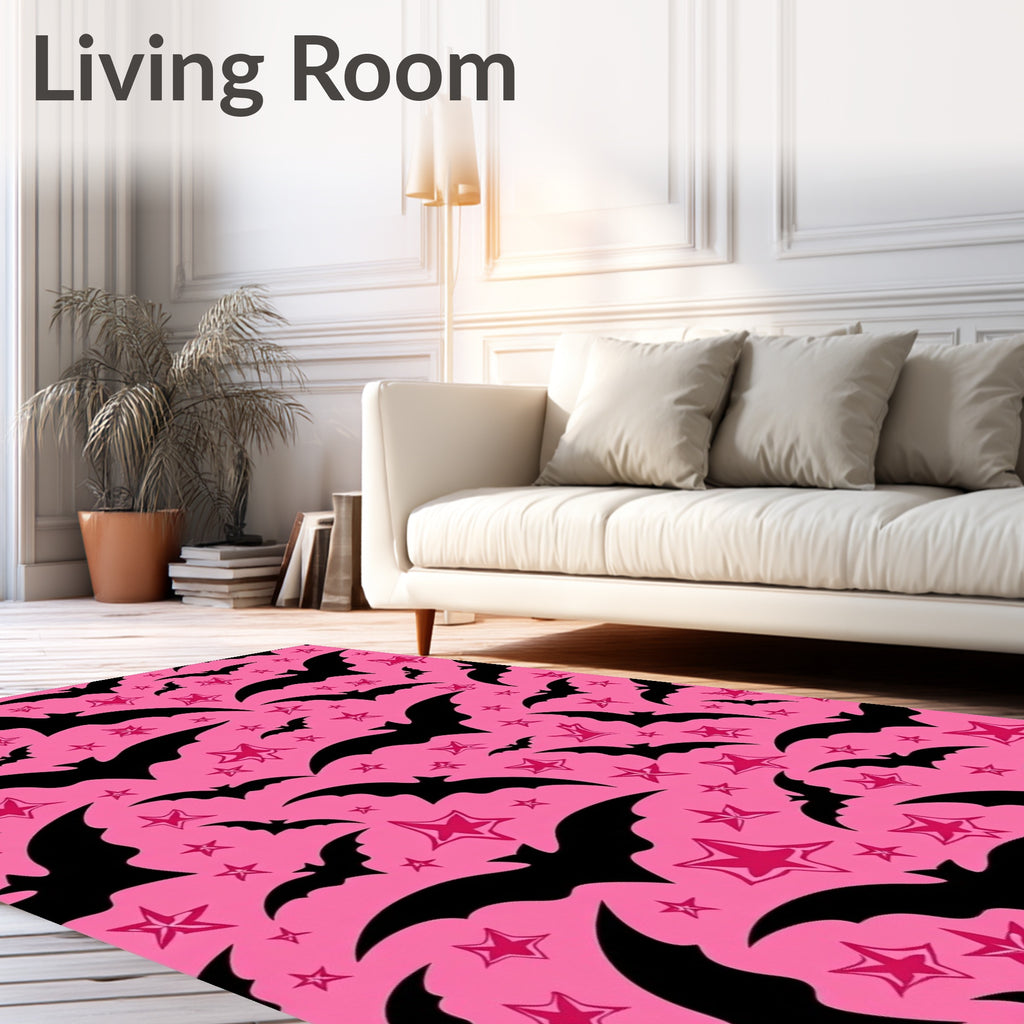 Pink Bat Star Patterned Rug