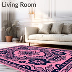 Pink Navy Floral Mandala Pattern Rug