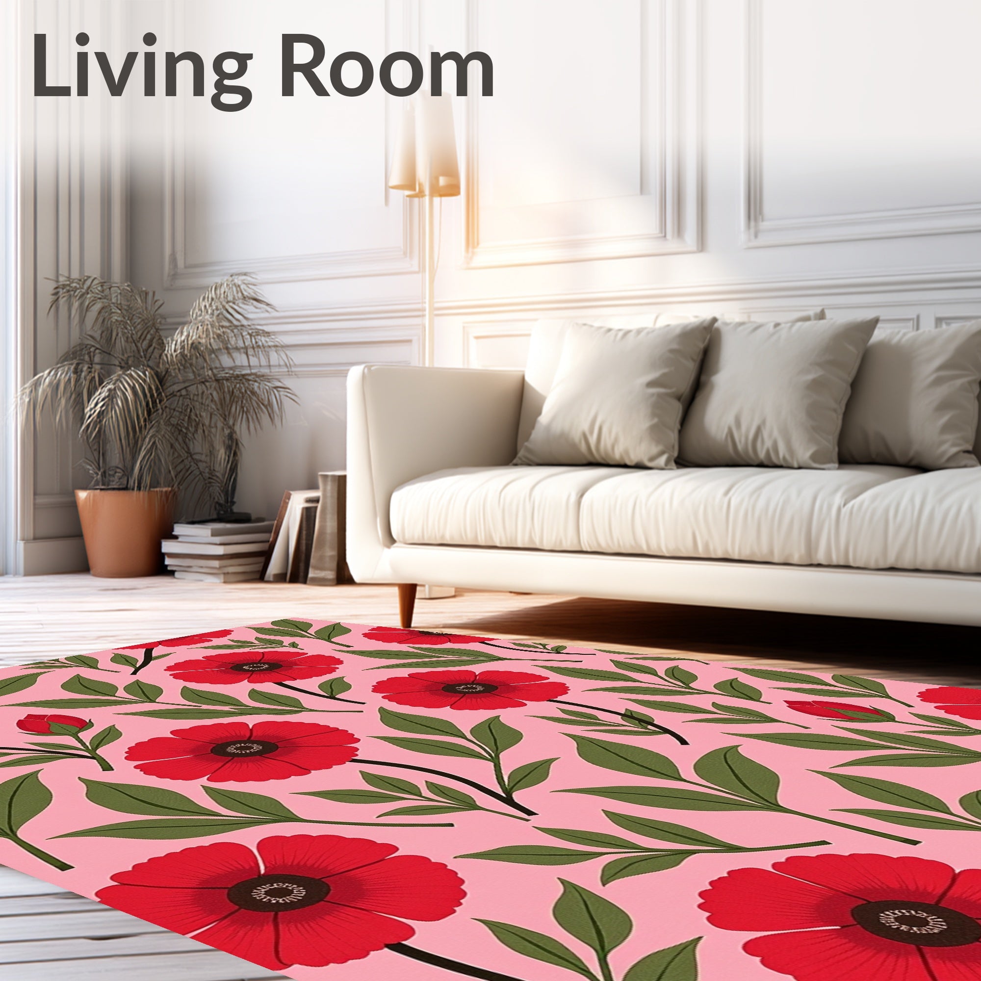 Red Floral Botanical Pattern Rug