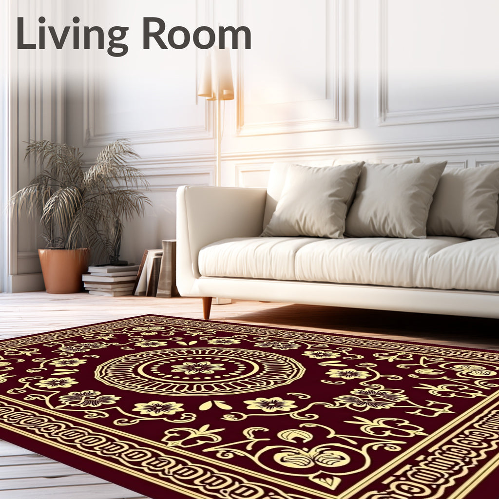 Ornate Floral Medallion Burgundy Design Rug
