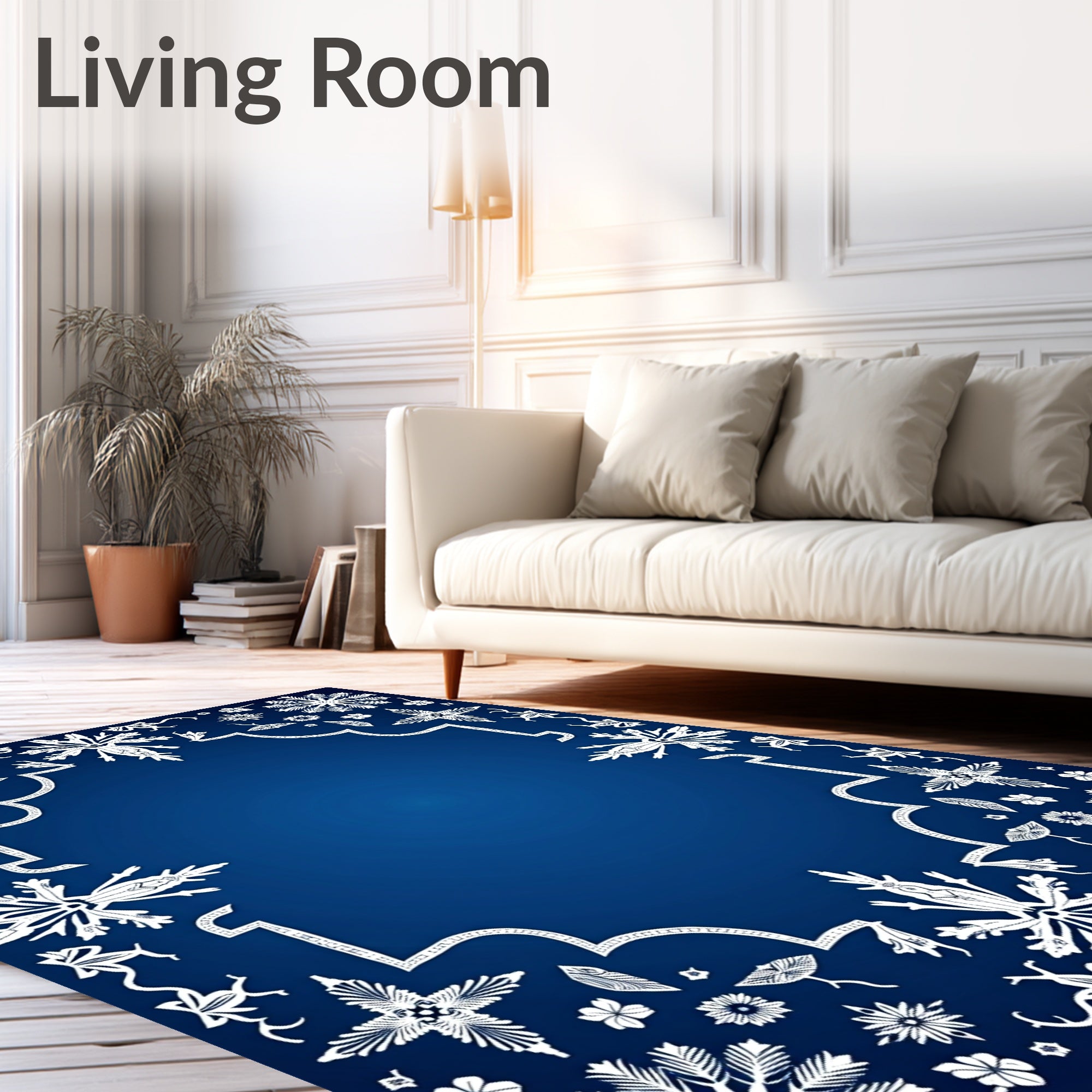 Deep Blue Snowflake Garden Frame Rug