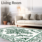 Elegant Green Floral Scroll Pattern Rug