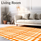 Bright Orange White Gingham Pattern Rug
