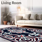 Ornate Red White Blue Floral Pattern Rug