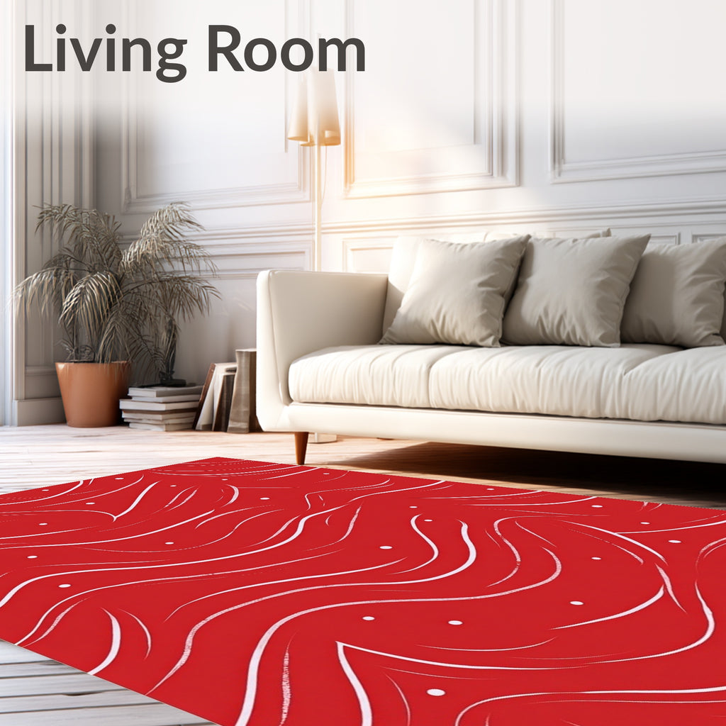 Abstract Swirls Dots Red Design Rug