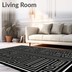 Black and White Abstract Maze Pattern Rug