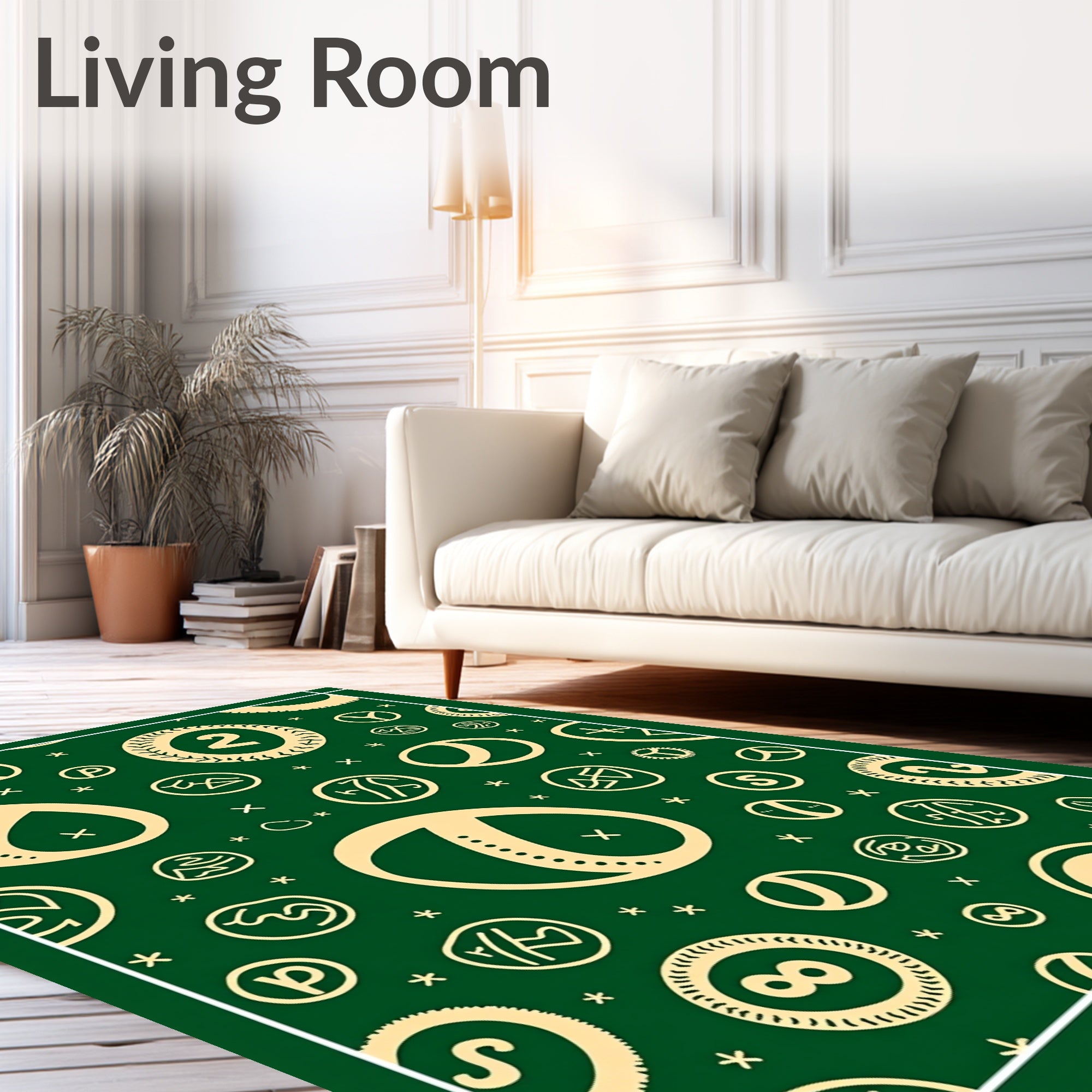 Whimsical Beige Symbols Patterned Rug