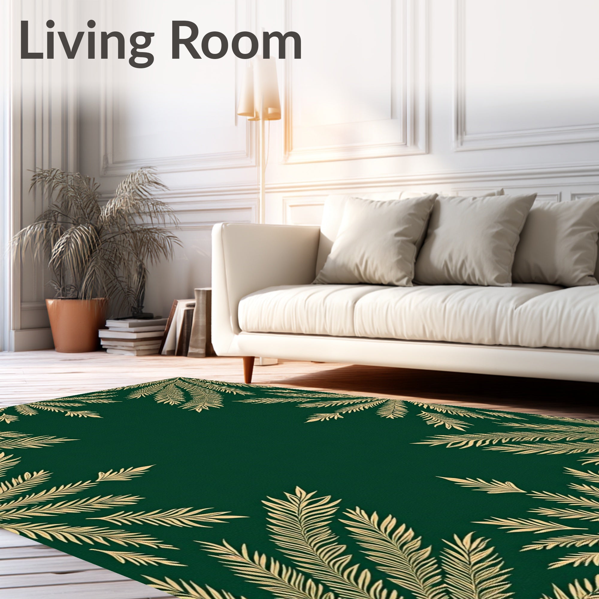 Gold Leaf Fern Motif Rug