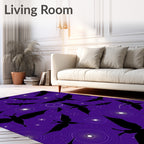 Whimsical Black Butterflies on Starry Purple Rug