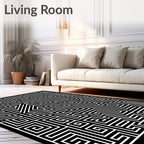 Sharp Black White Geometric Maze Rug