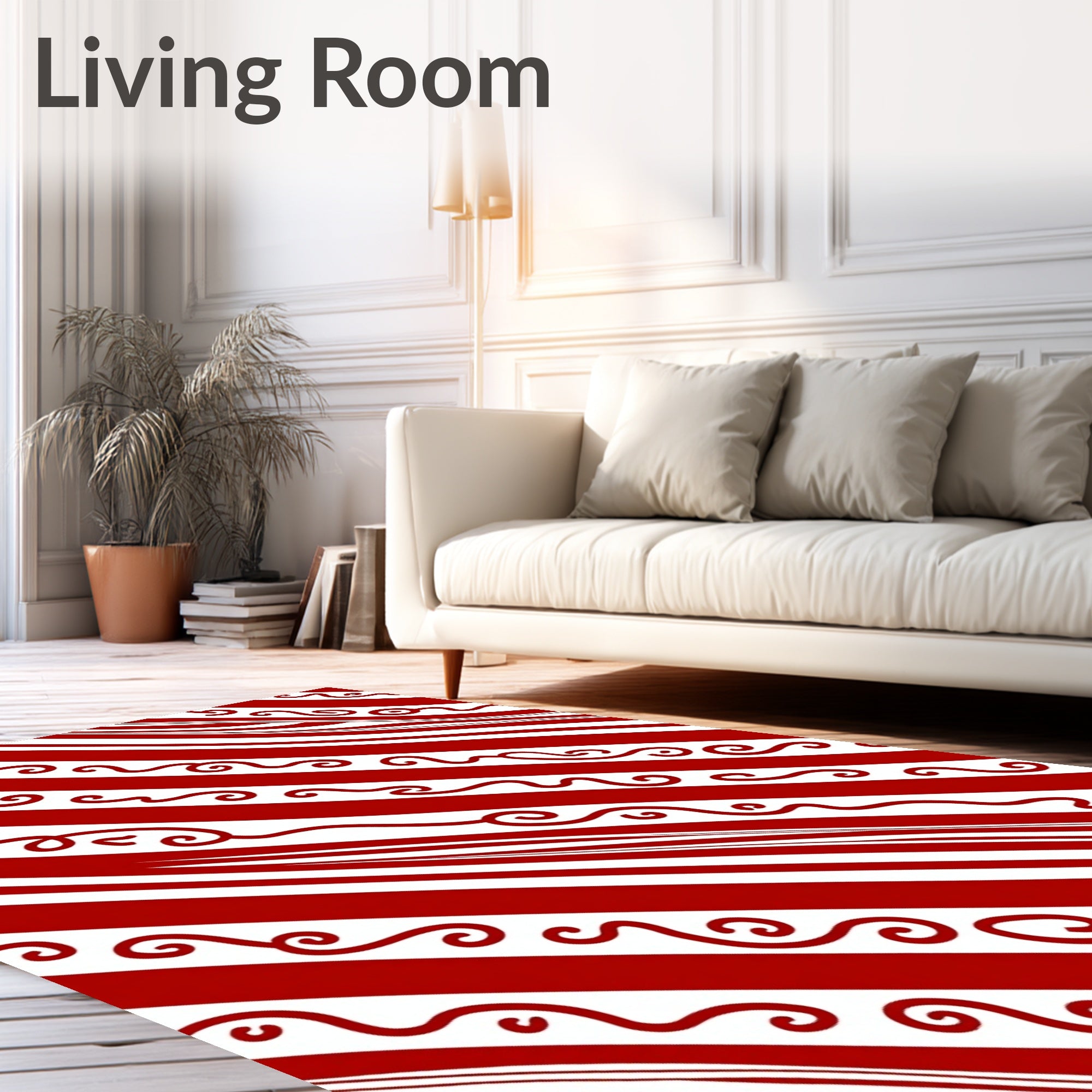 Diagonal Red White Swirl Pattern Rug