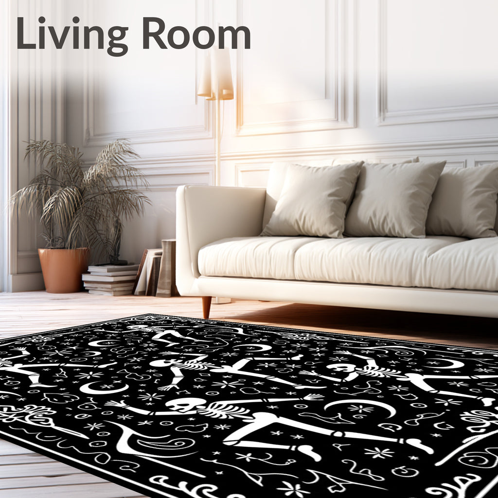 Dancing Skeletons and Celestial Night Sky Rug