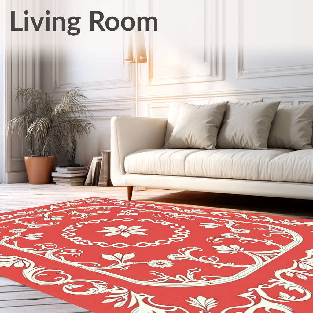 Elegant Red Floral Scrollwork Design Rug