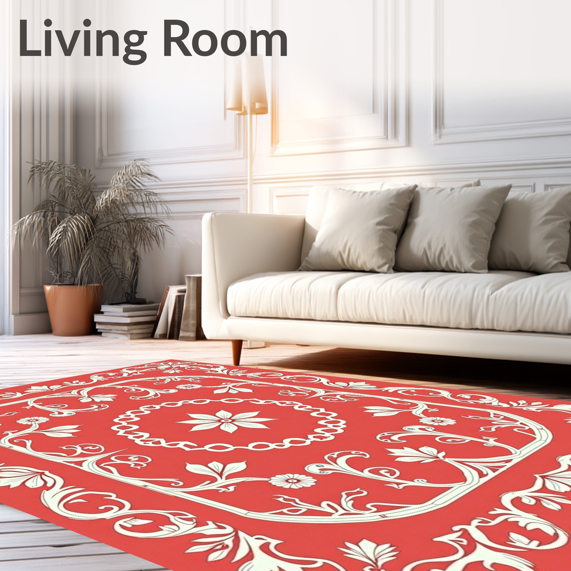 Elegant Red Floral Scrollwork Design Rug