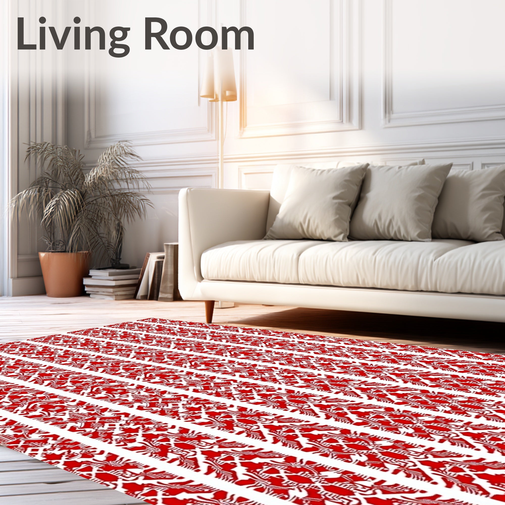 Classic Red Floral Damask Stripe Rug