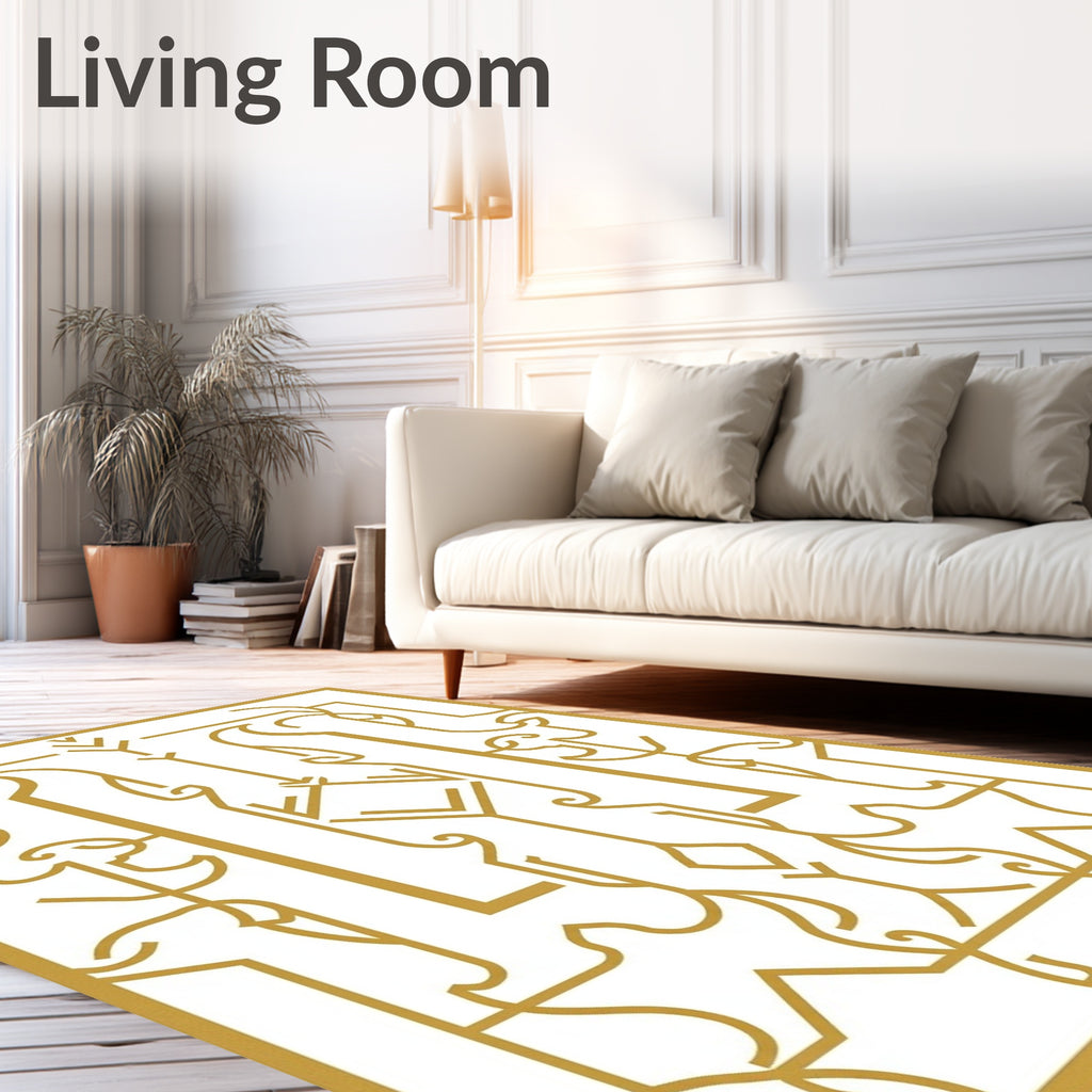 Golden Art Deco Inspired Geometric Line Art Rug