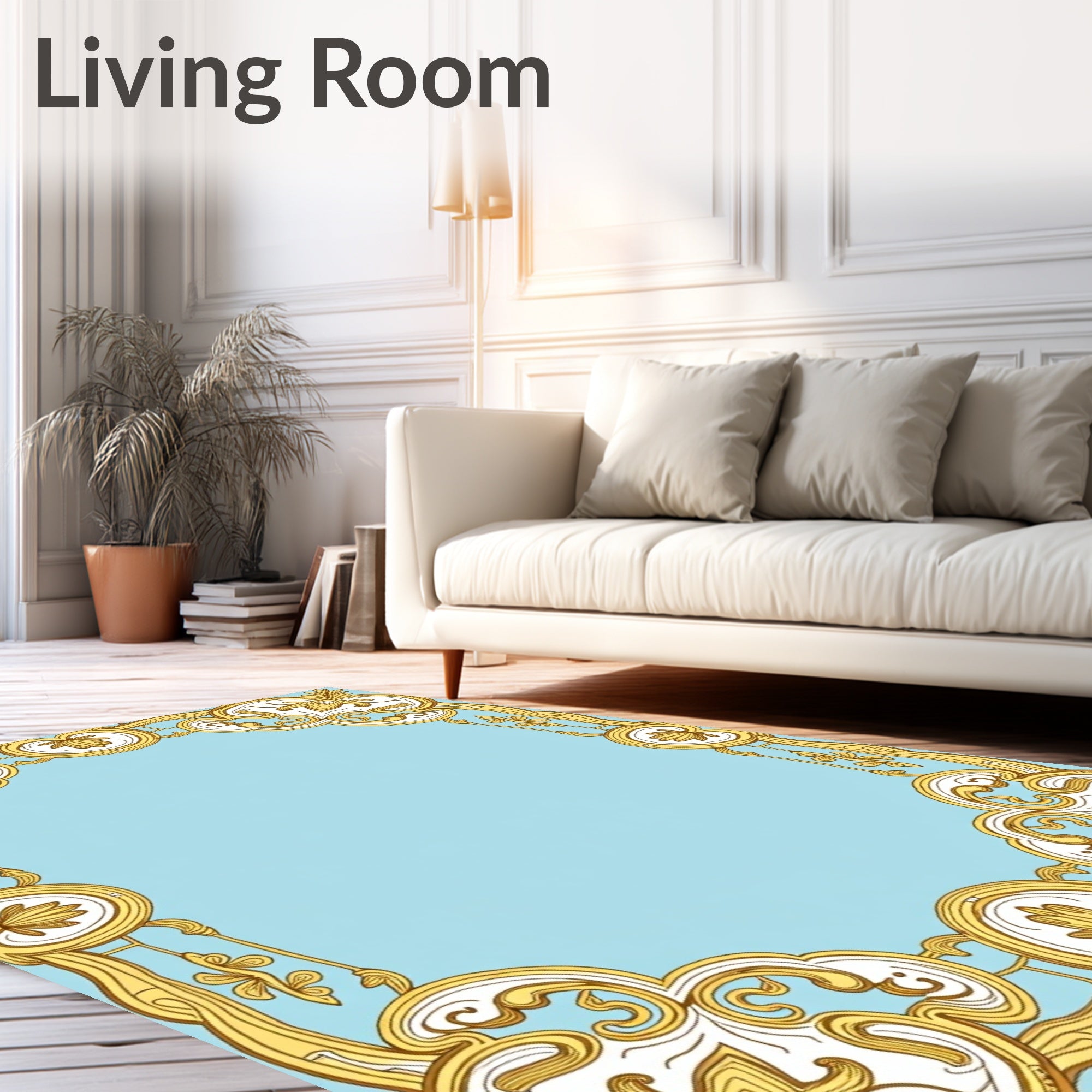 Art Nouveau Gold White Scroll Rug