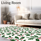 Evergreen Holly Berry Branch Arrangement Rug
