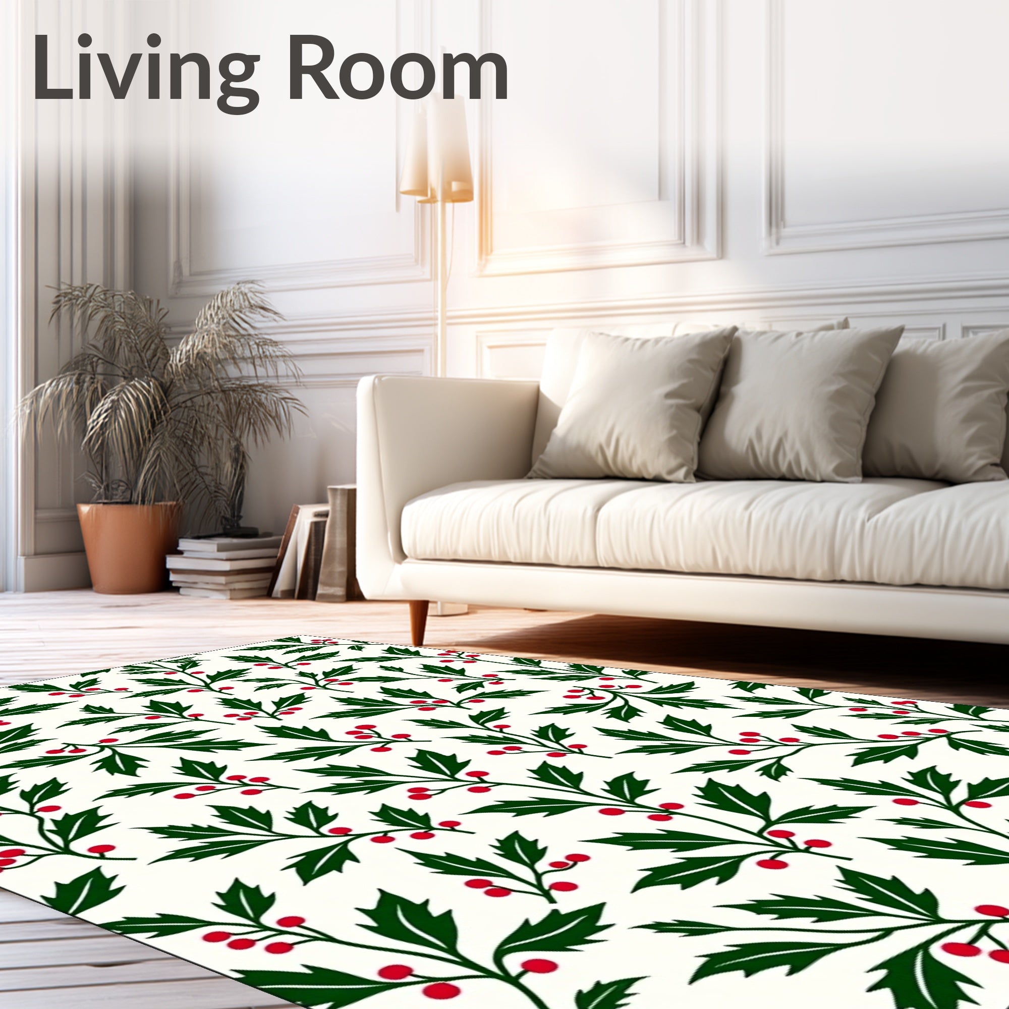 Evergreen Holly Berry Branch Arrangement Rug