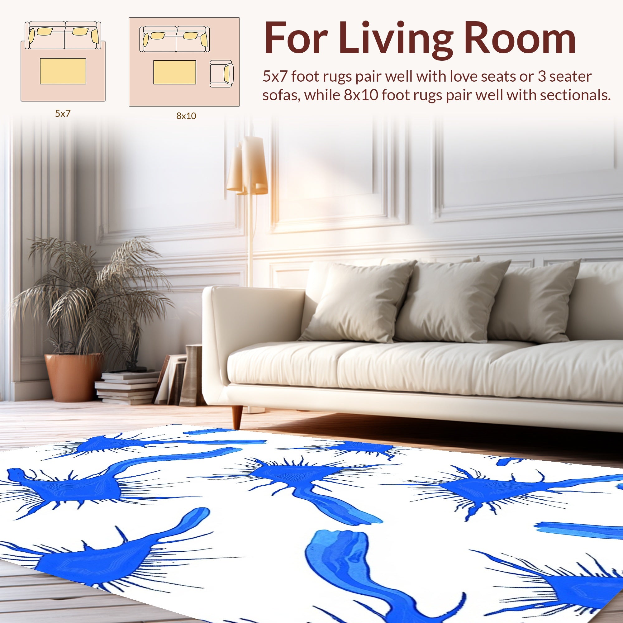 Abstract Blue Spiky Cell Pattern Rug