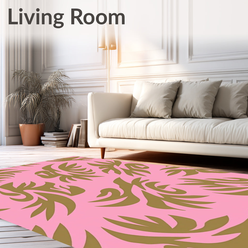 Pink and Gold Abstract Foliage Rug
