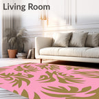 Pink and Gold Abstract Foliage Rug