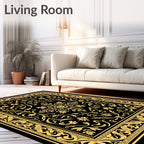 Ornate Floral Black Gold Rug