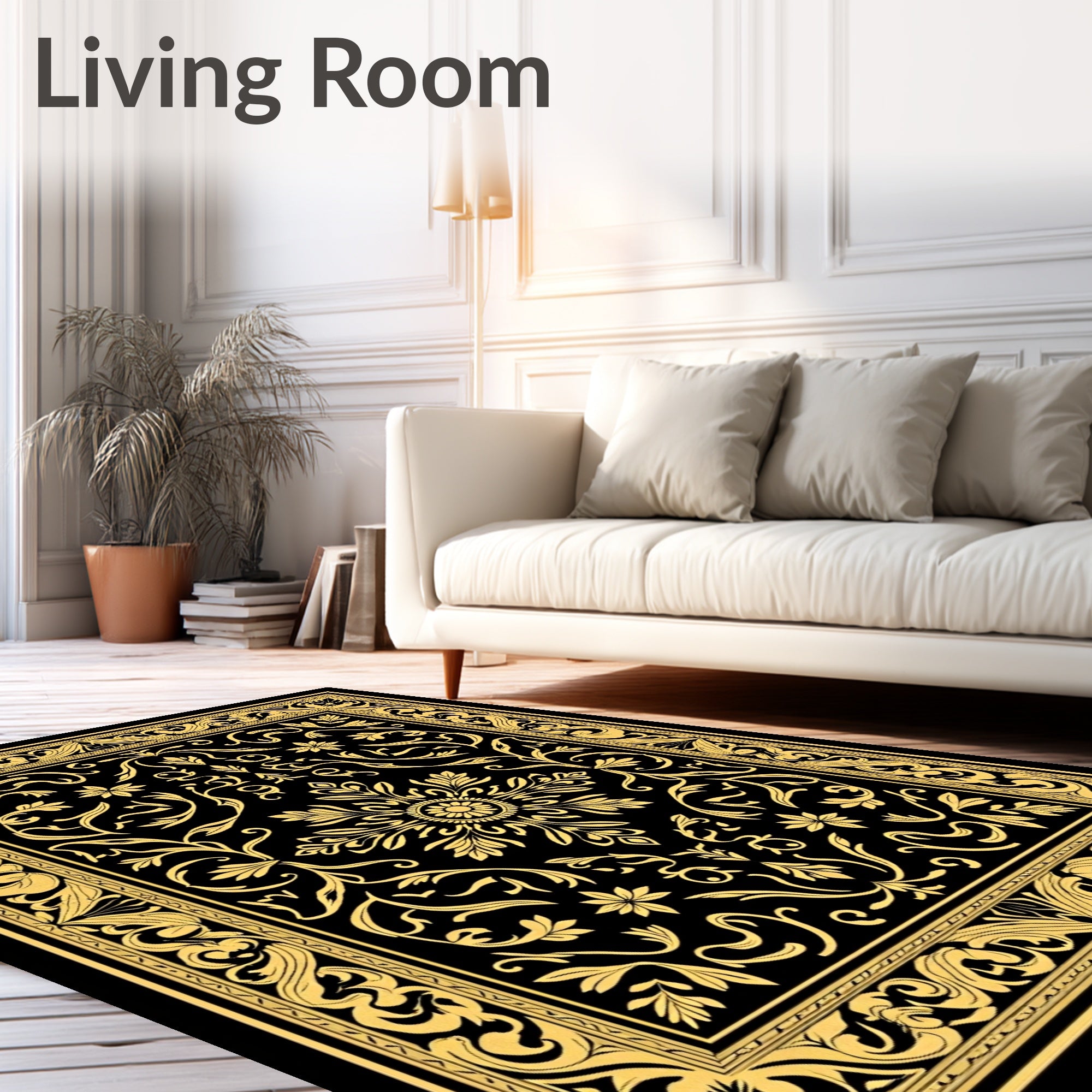 Ornate Floral Black Gold Rug