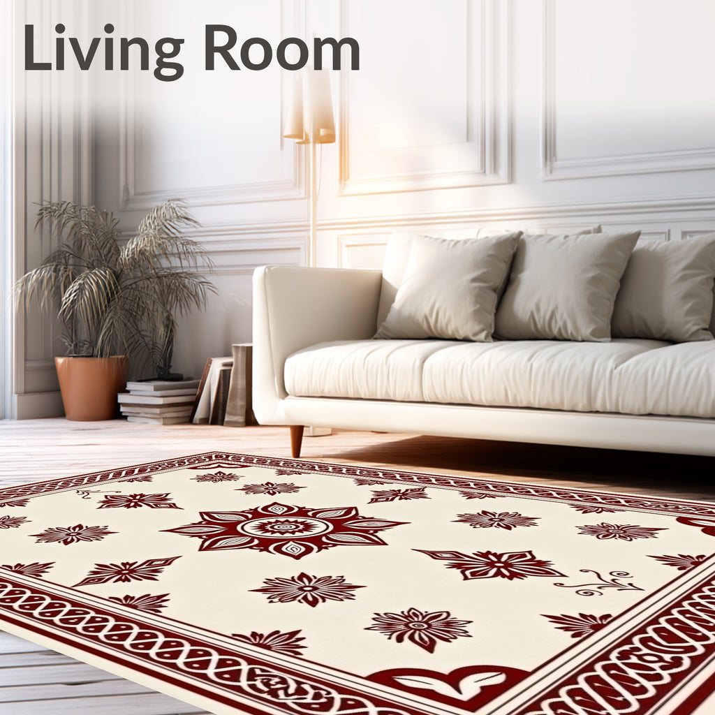 Deep Red Floral Medallion Pattern Rug