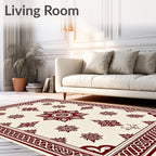 Deep Red Floral Medallion Pattern Rug