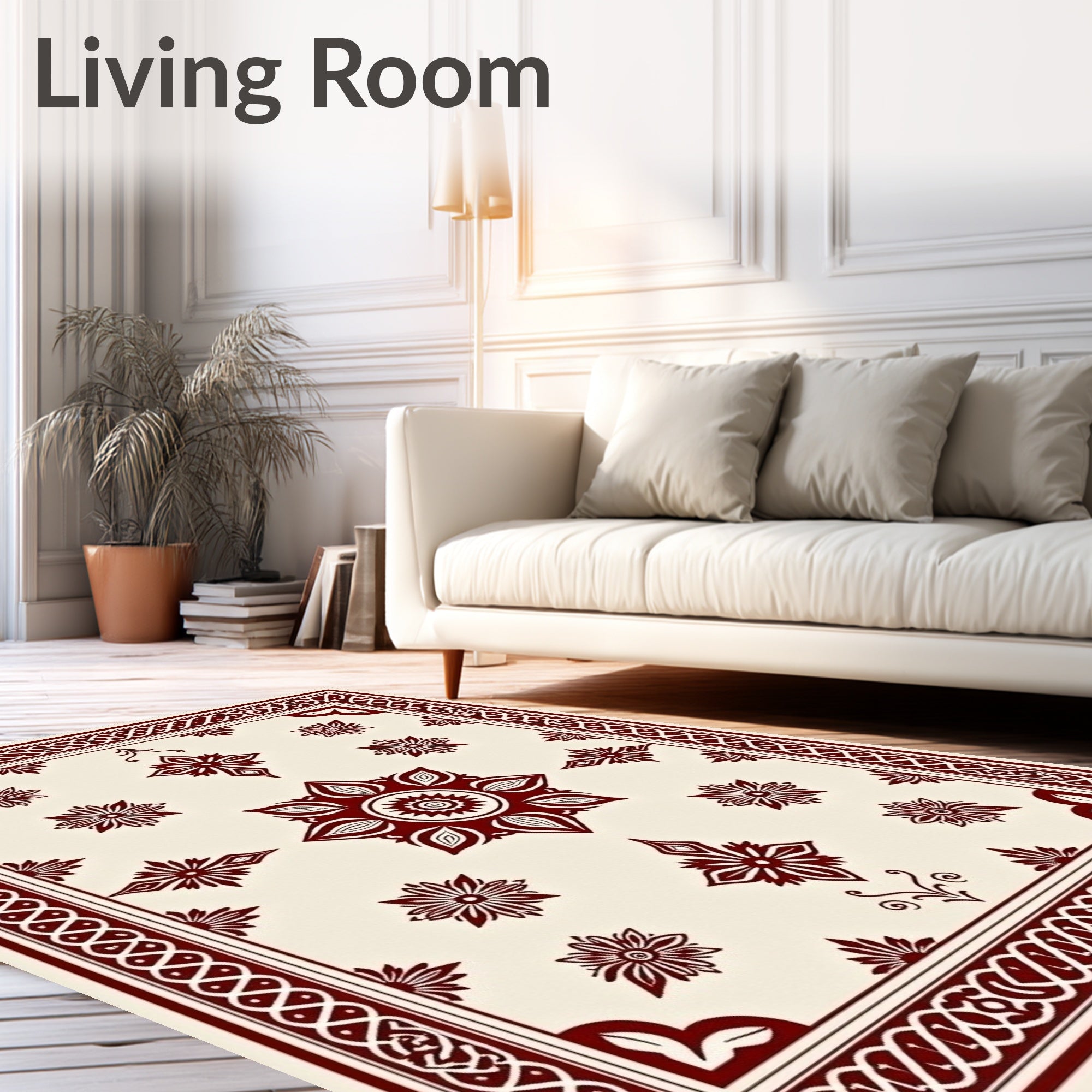 Deep Red Floral Medallion Pattern Rug