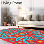 Bold Red Floral Pattern Rug