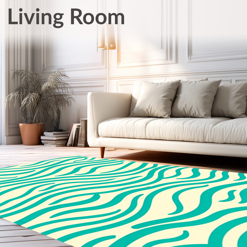 Teal Aqua Wavy Stripe Pattern Rug