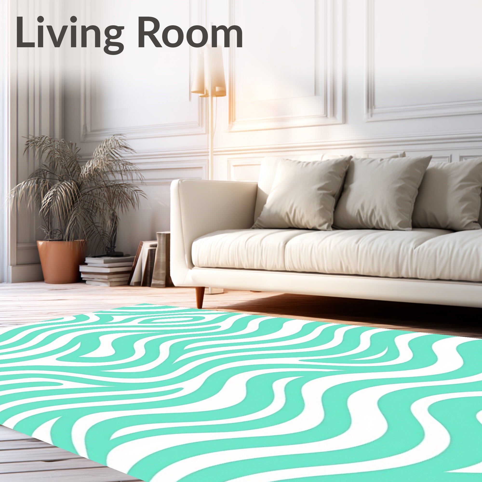 Abstract Aqua Wave Pattern Rug