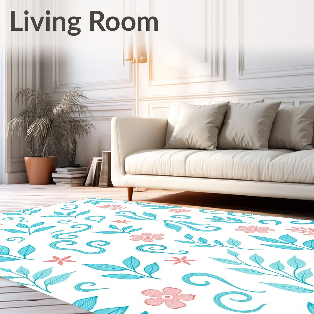 Whimsical Floral Leaf Swirl Pattern Rug