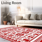 Classic Red Geometric Tree Folk Rug