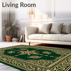 Ornate Emerald Golden Floral Embrace Rug