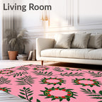Green Leafy Branches with Red Berries Rug