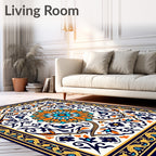Vibrant Orange Blue Floral Mandala Rug