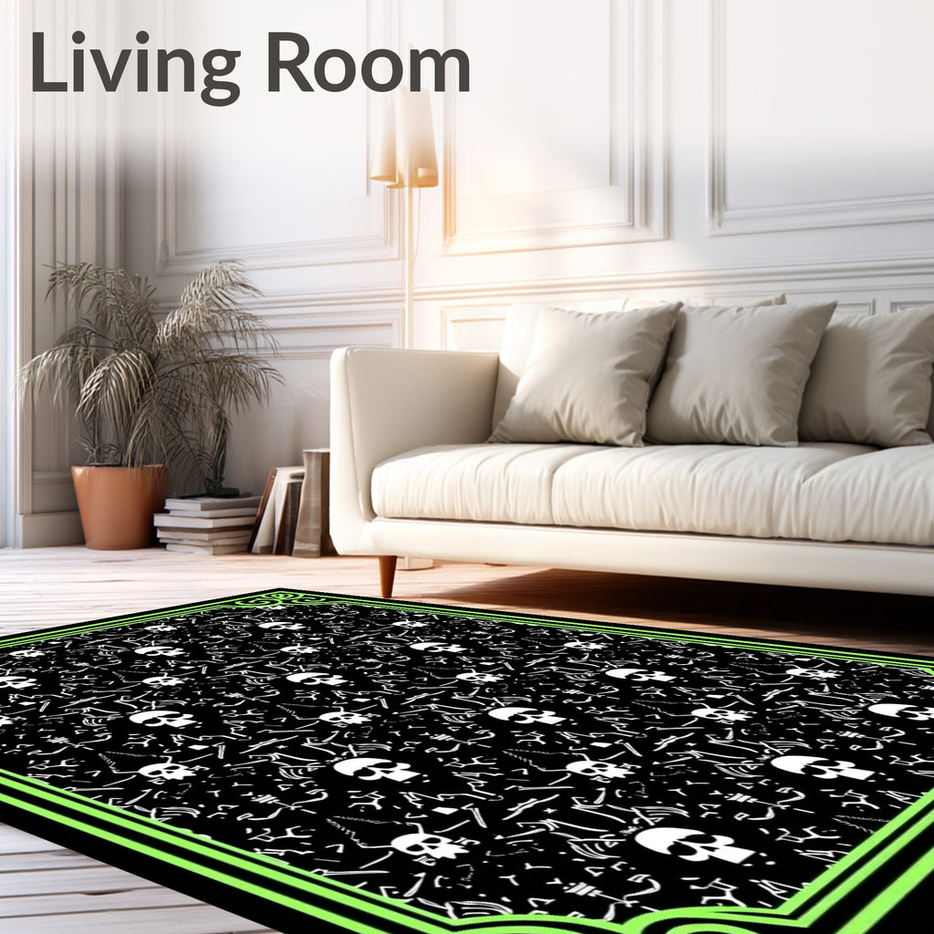 Black Skull Patterned Graphic Design Rug