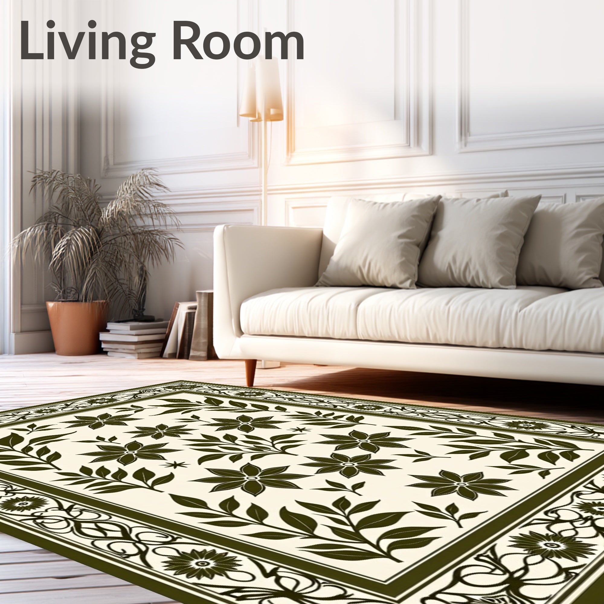 Dark Green Floral Patterned Textile Rug