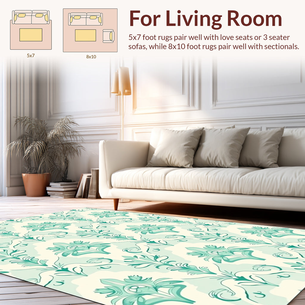 Damask Teal Floral Pattern Rug