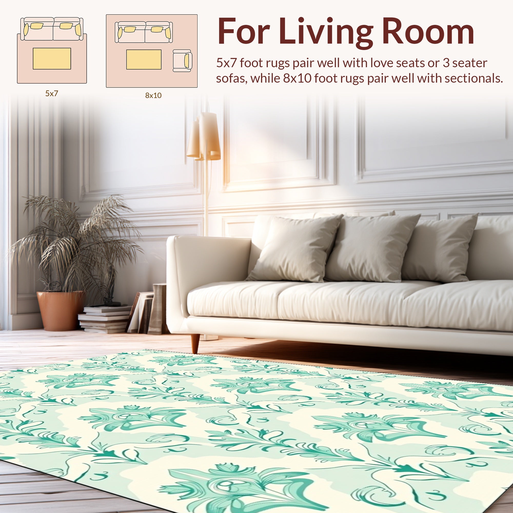 Damask Teal Floral Pattern Rug