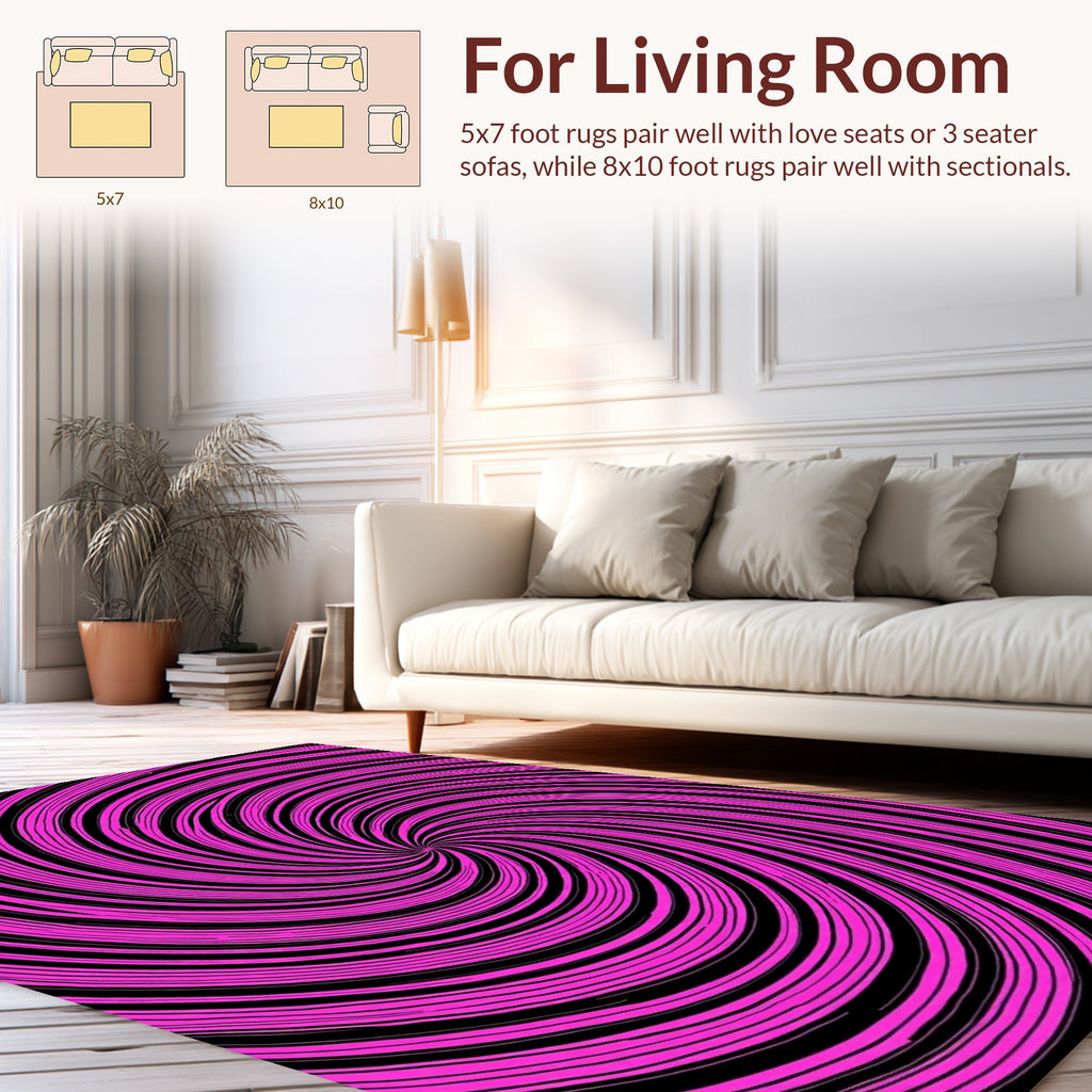 Vibrant Pink Black Swirl Pattern Rug