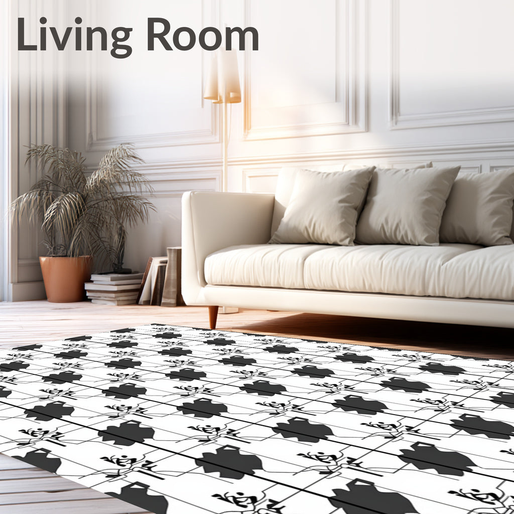 Modern Minimalist Black White Grid Pattern Rug