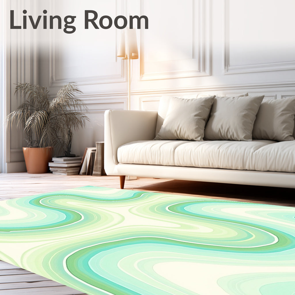 Mint Green Wavy Stripes Design Rug