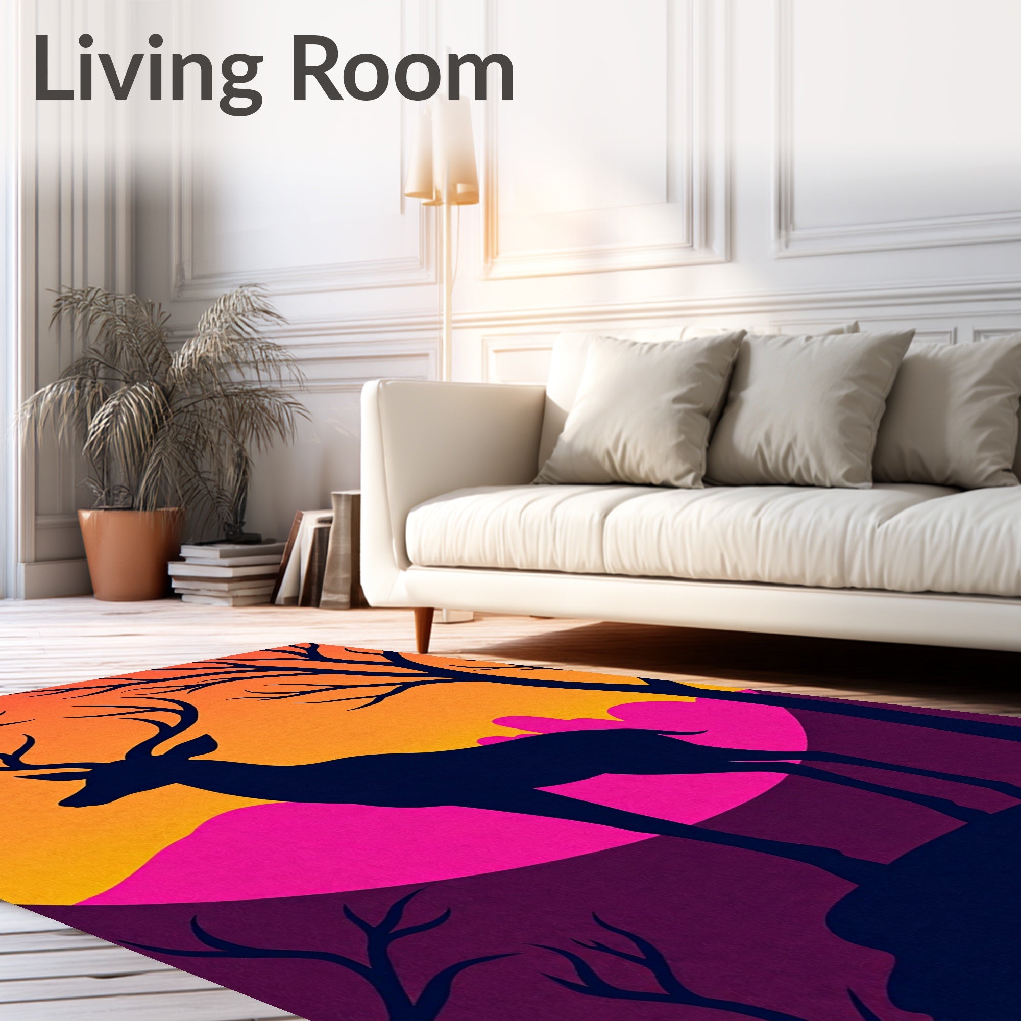 Bold Deer Silhouette With Vibrant Sunset Rug