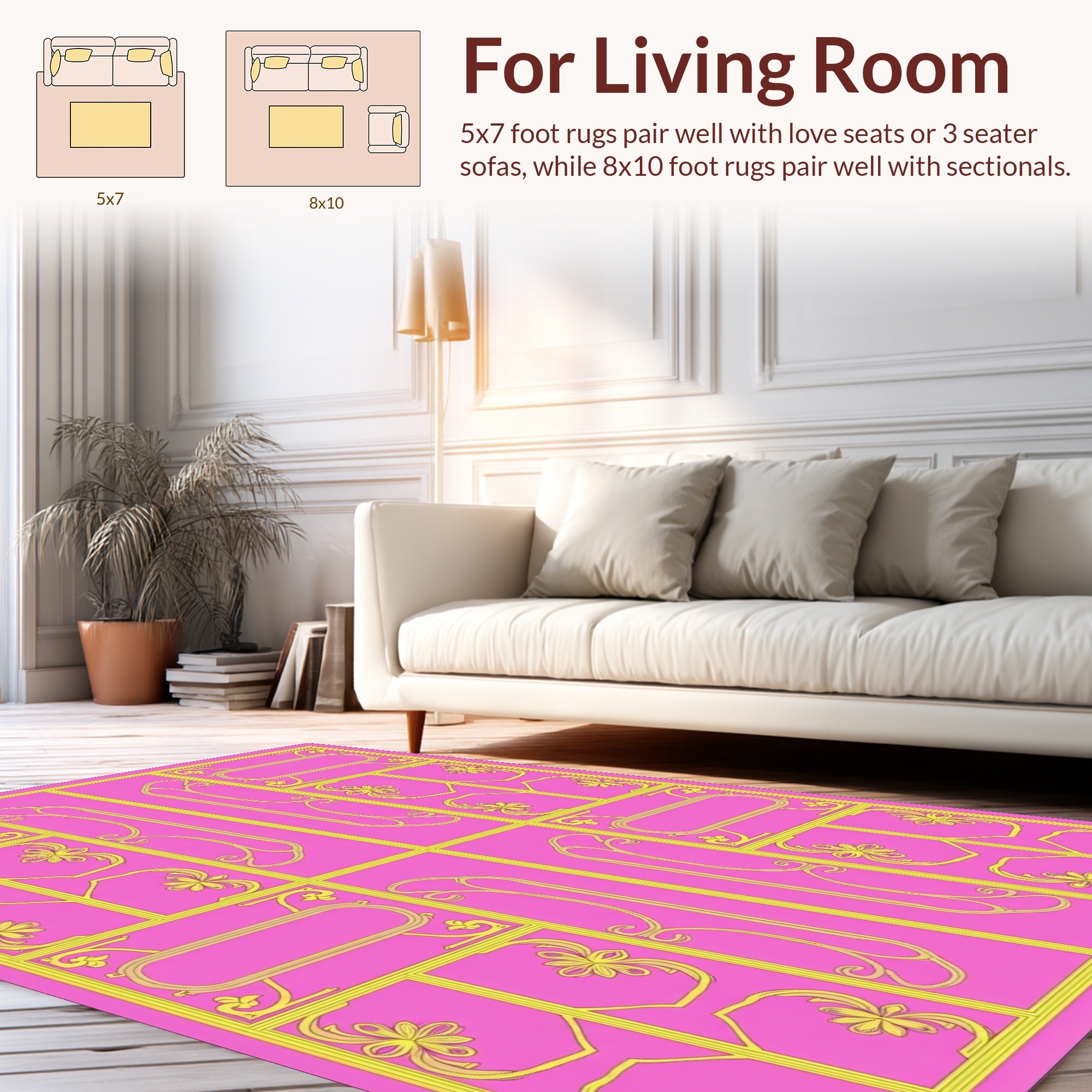 Pink Yellow Floral Whimsical Art Nouveau Rug