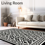 Intricate Black White Geometric Design Rug