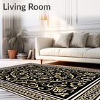 Ornate Black Gold Scrollwork Pattern Rug